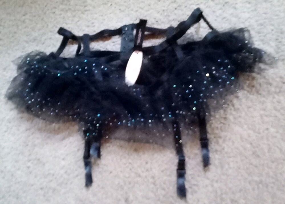 NWT Victoria’s Secret Black Rhinestone Garter Skirt Size XS/S